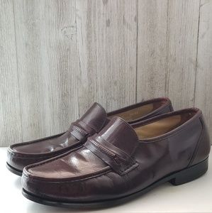 Hanover Mens Burgundy Leather Loafers Size 9.5